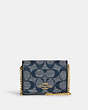 COACH®,MINI WALLET ON A CHAIN IN SIGNATURE CHAMBRAY,chambray,Mini,Gold/Denim Multi,Front View