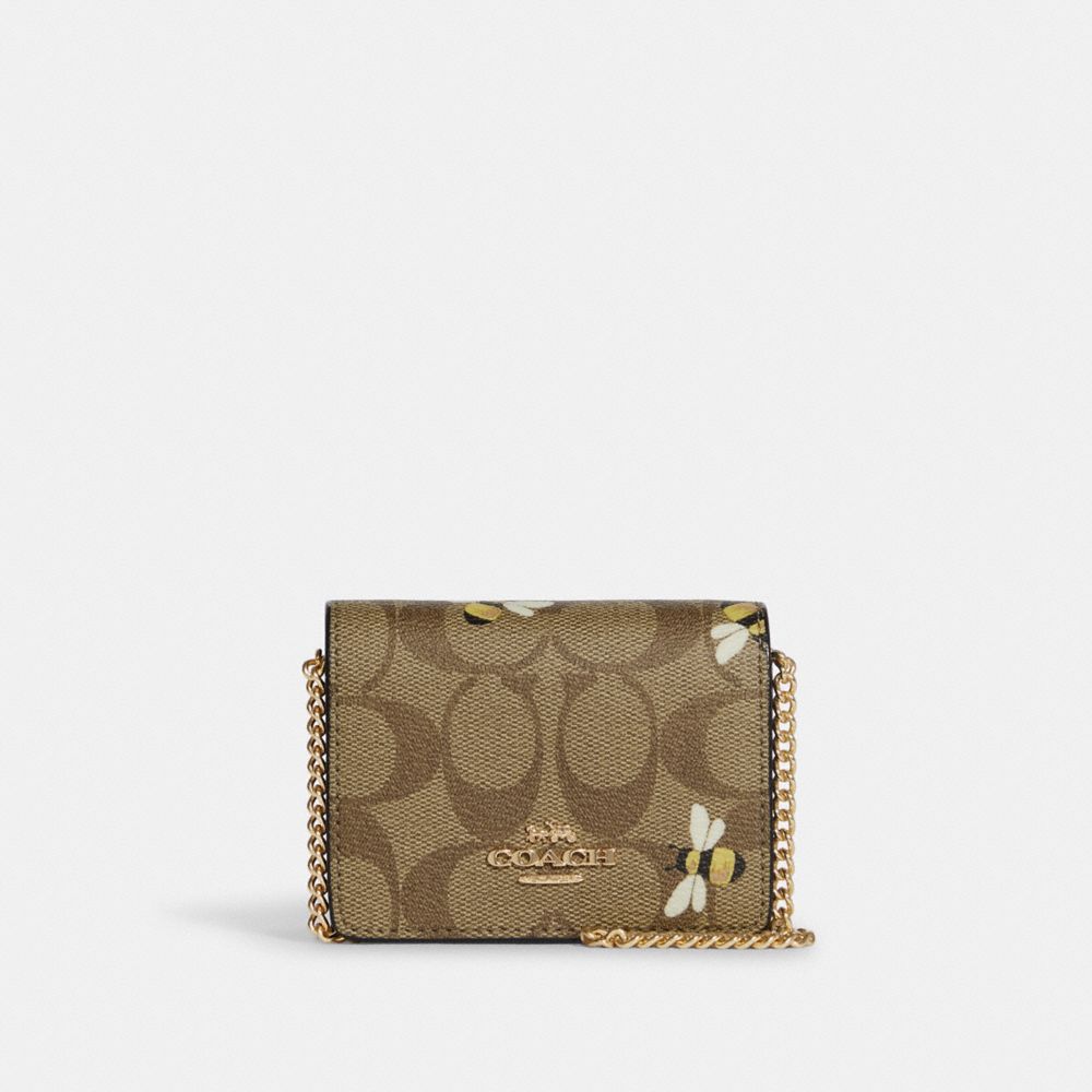 COACH® | Mini Wallet On A Chain In Signature Canvas With Bee Print
