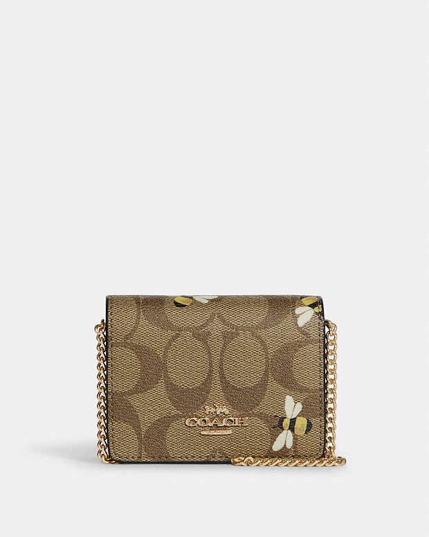 COACH® | Mini Wallet On A Chain In Signature Canvas With Bee Print