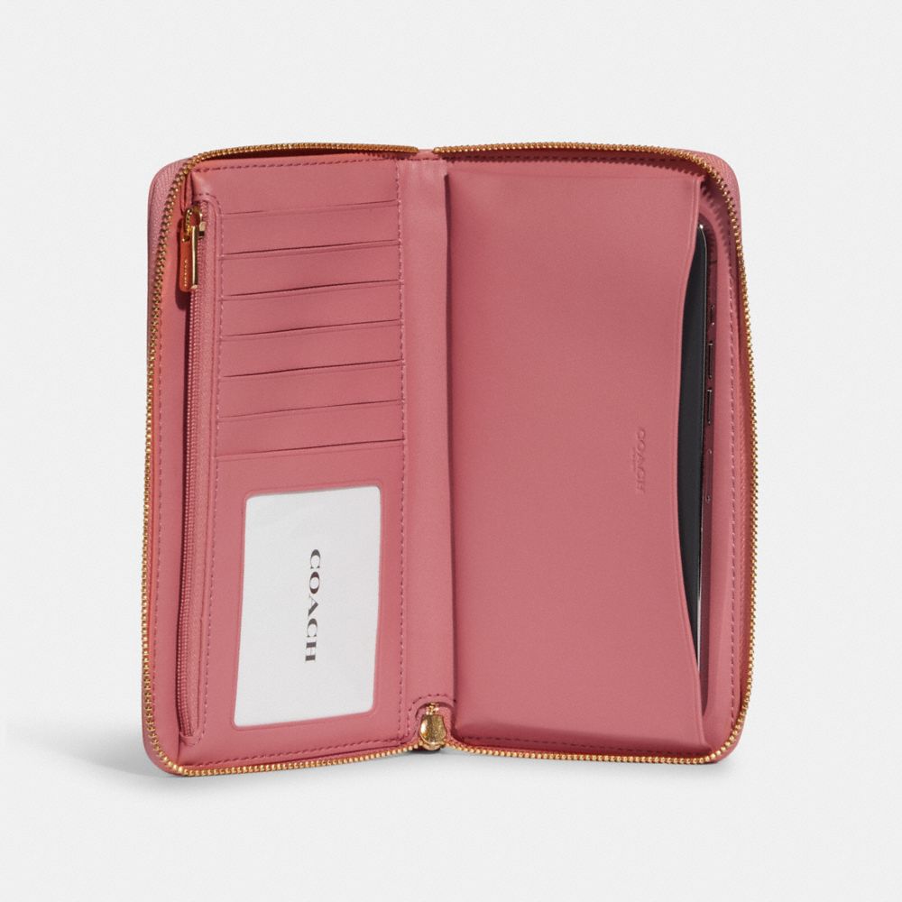 COACH®,Dempsey Large Phone Wallet With Garden Plaid Print And Coach Patch,,Inside View,Top View