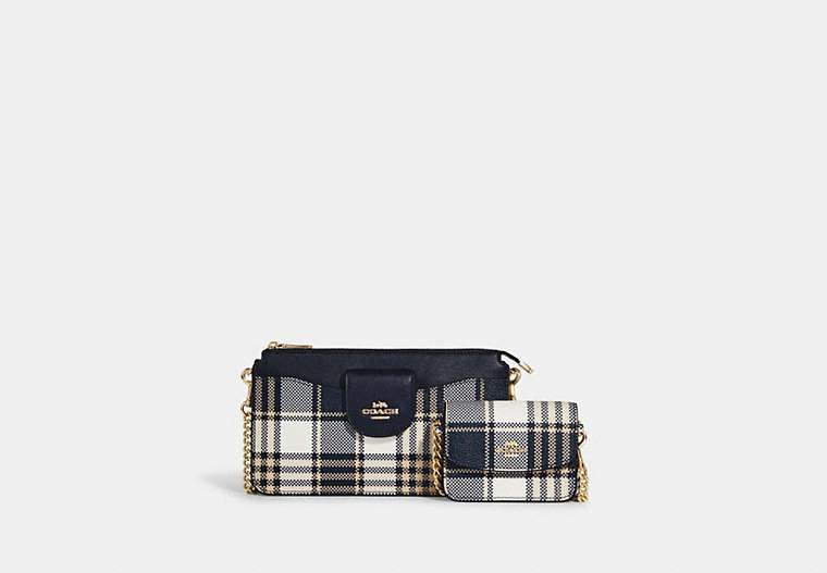 COACH®,POPPY CROSSBODY WITH CARD CASE WITH GARDEN PLAID PRINT,Gold/Midnight Multi,Front View