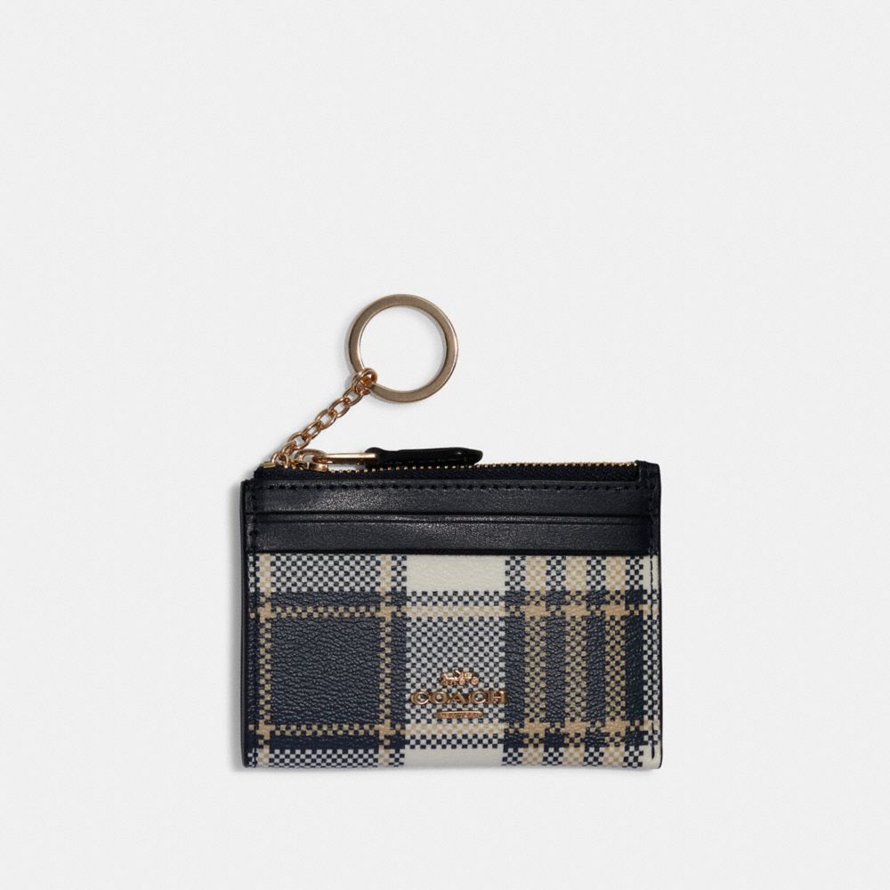 COACH®,Mini Skinny Id Case With Garden Plaid Print,,Front View