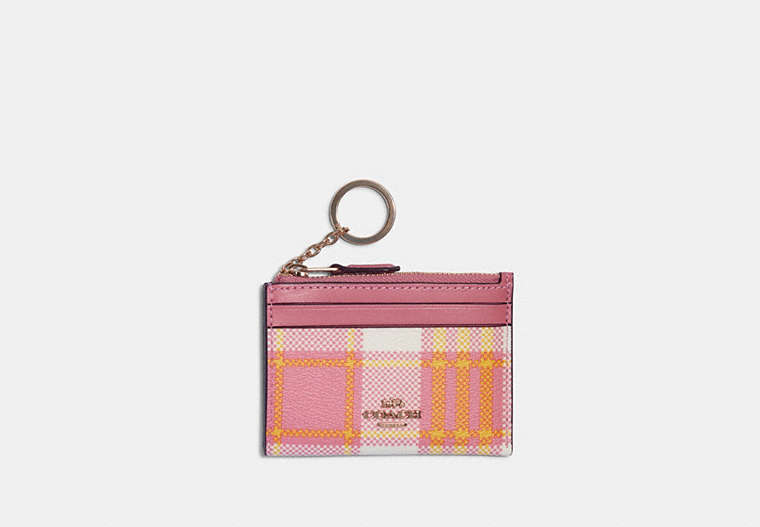 COACH®,MINI SKINNY ID CASE WITH GARDEN PLAID PRINT,Gold/Taffy Multi,Front View