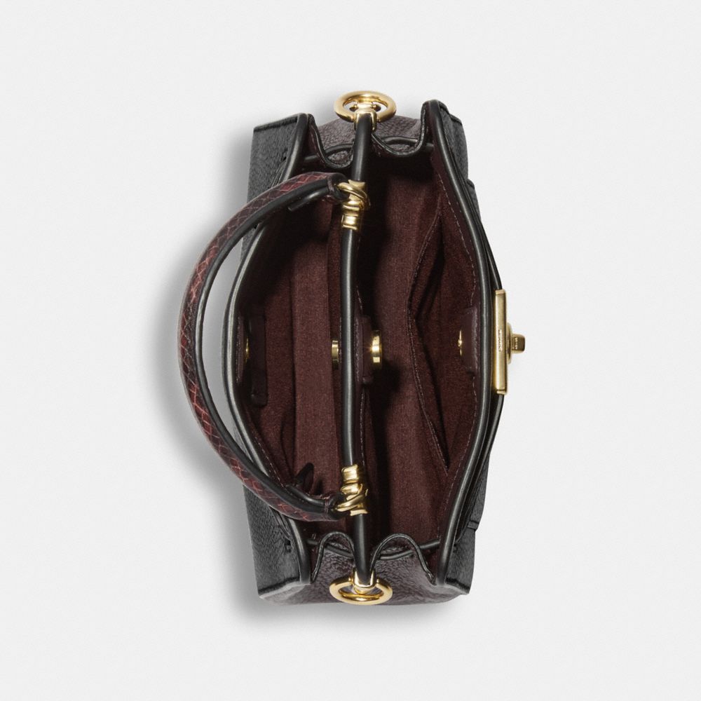 COACH®,MINI LANE TOP HANDLE,Leather,Medium,Gold/Black Multi,Inside View,Top View