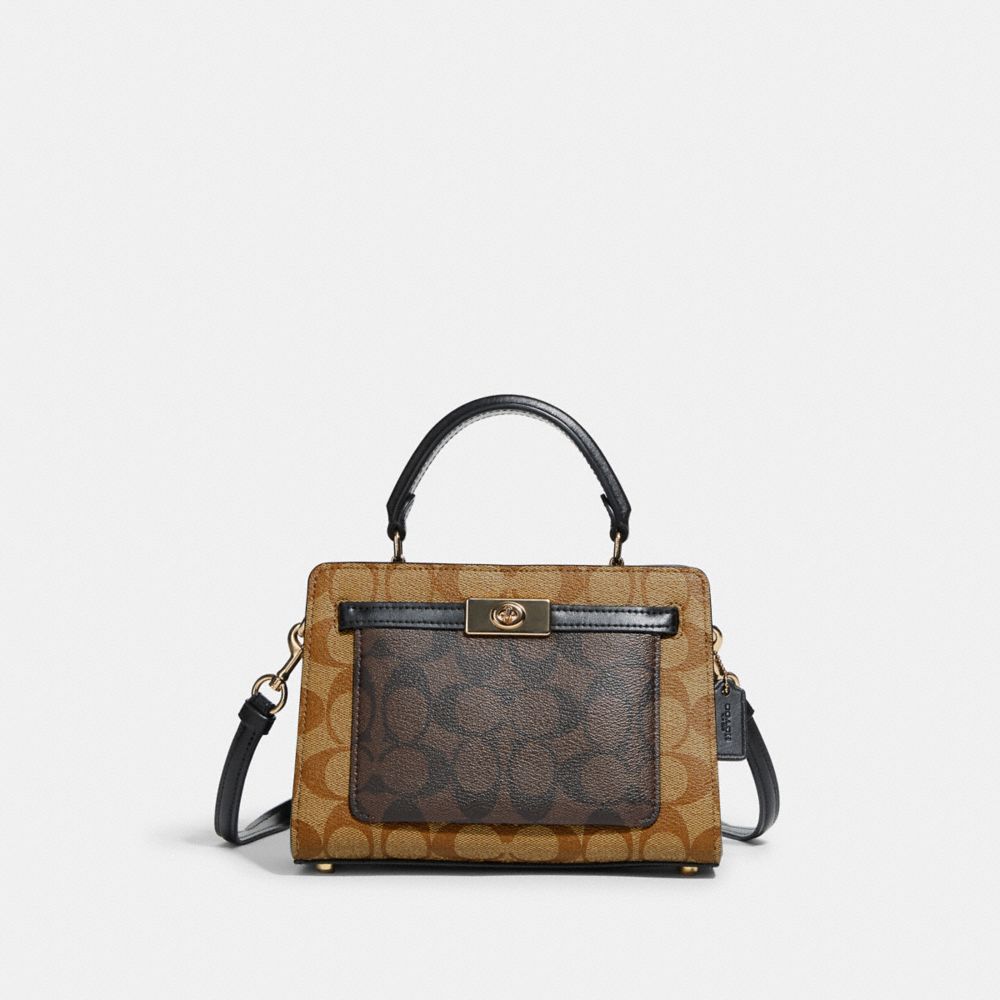 COACH C8318 MINI LANE TOP HANDLE IN COLORBLOCK SIGNATURE CANVAS GOLD/KHAKI CHALK  MULTI 