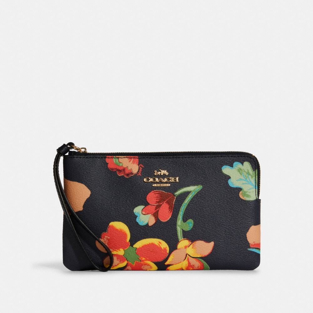 Coach Large Corner Zip Wristlet With Dreamy Land Floral Print