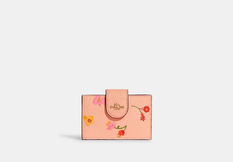 COACH®,ACCORDION CARD CASE WITH MYSTICAL FLORAL PRINT,Leather,Mini,Gold/Faded Blush Multi,Front View