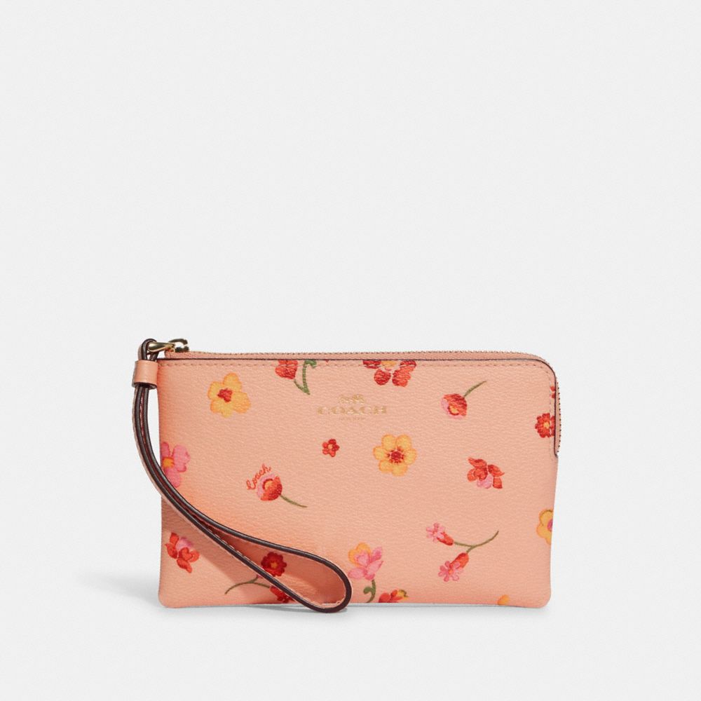 Coach+CA785+Ditsy+Floral+Corner+Zip+Wristlet+Small+Clutch+Pink+Multicolor  for sale online
