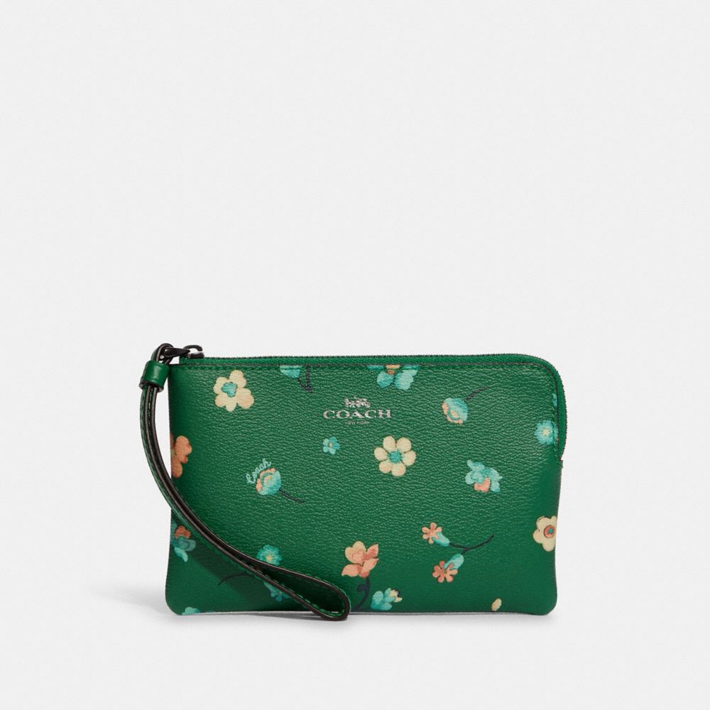 COACH®,Corner Zip Wristlet With Mystical Floral Print,,Front View