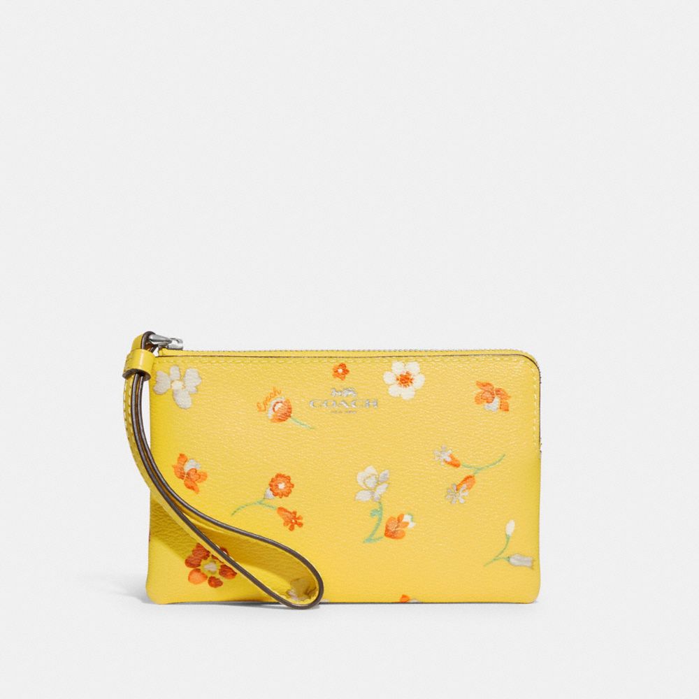 Coach CH647 Corner Zip Wristlet With Floral Cluster Print IN Chalk Multi 