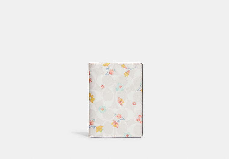 COACH®,PASSPORT CASE IN SIGNATURE CANVAS WITH MYSTICAL FLORAL PRINT,Gold/Chalk Multi,Front View