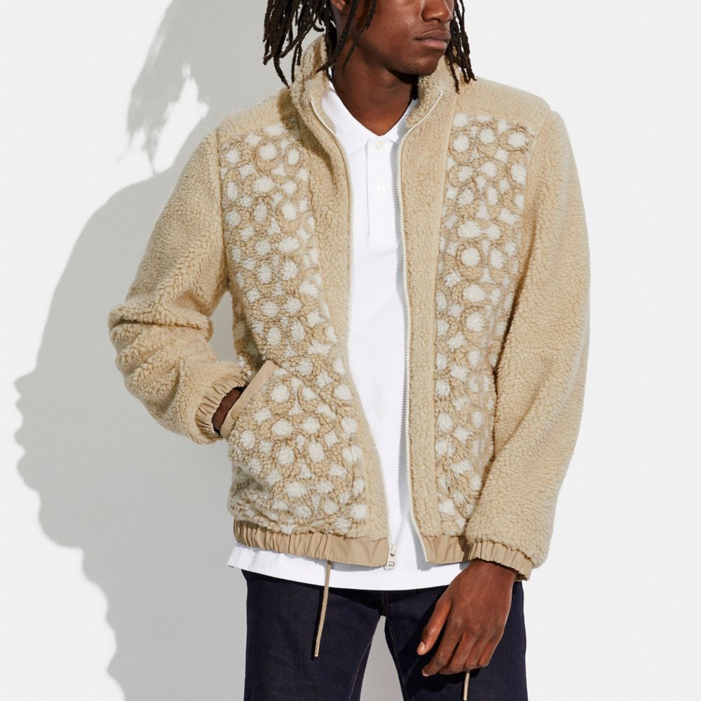 COACH®,FULL SHERPA JACKET IN RECYCLED POLYESTER,Beige,Scale View