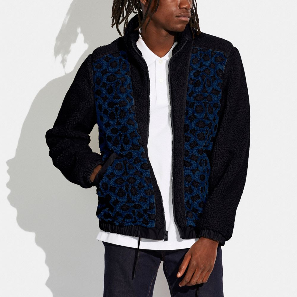 COACH®,FULL SHERPA JACKET IN RECYCLED POLYESTER,Navy,Scale View