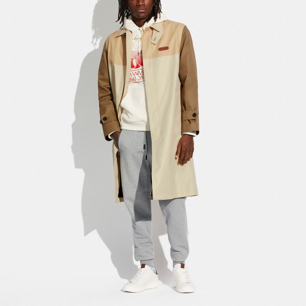 COACH®,COLORBLOCK TRENCH COAT IN ORGANIC COTTON AND RECYCLED POLYESTER,Organic Cotton,Khaki,Scale View