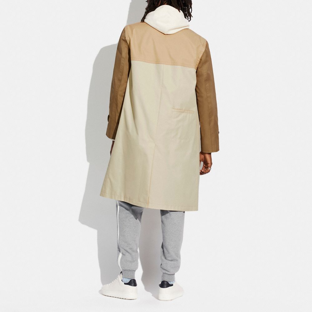 COACH®,COLORBLOCK TRENCH COAT IN ORGANIC COTTON AND RECYCLED POLYESTER,Organic Cotton,Khaki,Scale View