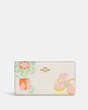 COACH®,SLIM ZIP WALLET WITH DREAMY LAND FLORAL PRINT,Leather,Gold/Chalk Multi,Front View
