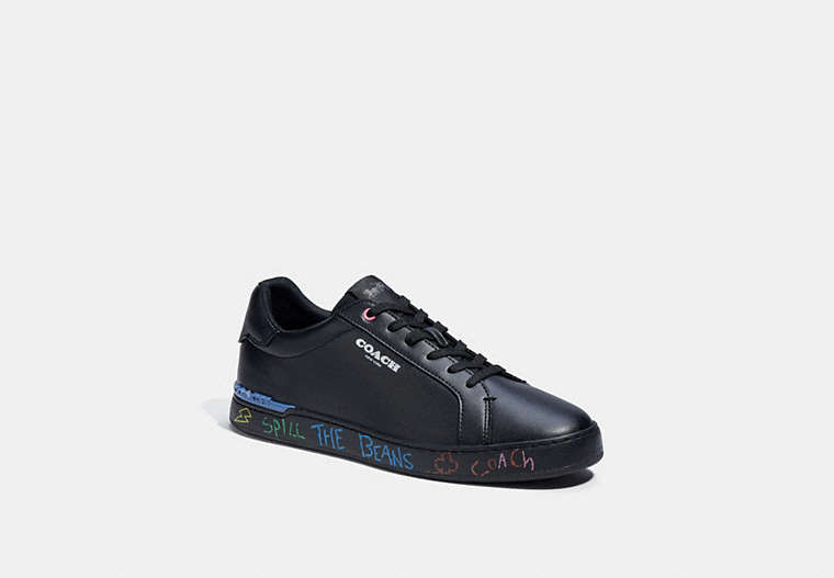 COACH®,CLIP LOW TOP SNEAKER WITH EMBROIDERY,Leather,Black,Front View