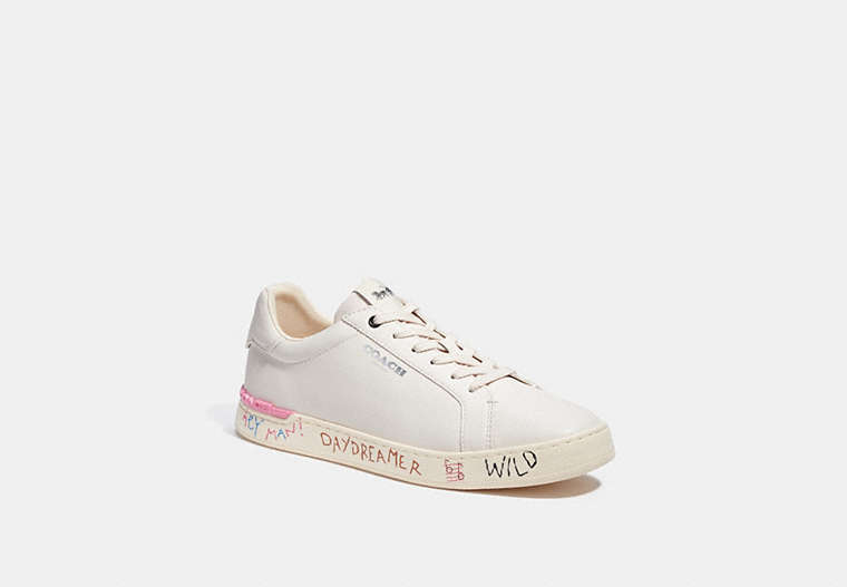 COACH®,CLIP LOW TOP SNEAKER WITH EMBROIDERY,Leather,Chalk,Front View