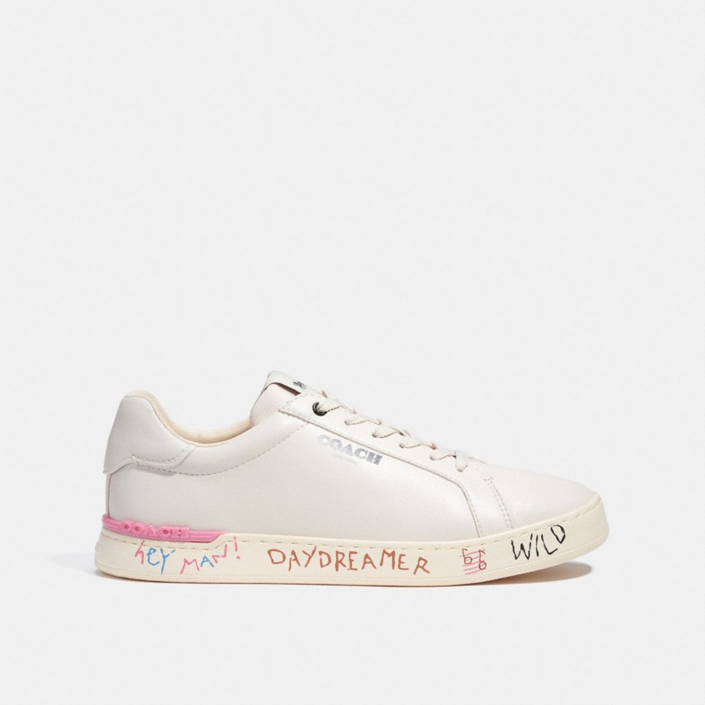 COACH®,CLIP LOW TOP SNEAKER WITH EMBROIDERY,Chalk,Angle View