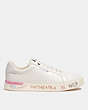 COACH®,CLIP LOW TOP SNEAKER WITH EMBROIDERY,Leather,Chalk,Angle View