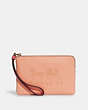 COACH®,CORNER ZIP WRISTLET IN COLORBLOCK WITH HORSE AND CARRIAGE,Leather,Mini,Gold/Faded Blush Multi,Front View