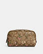 COACH®,SMALL BOXY COSMETIC CASE IN SIGNATURE CANVAS WITH WILDFLOWER PRINT,Coated Canvas/Leather,Small,Gold/Khaki Multi,Front View