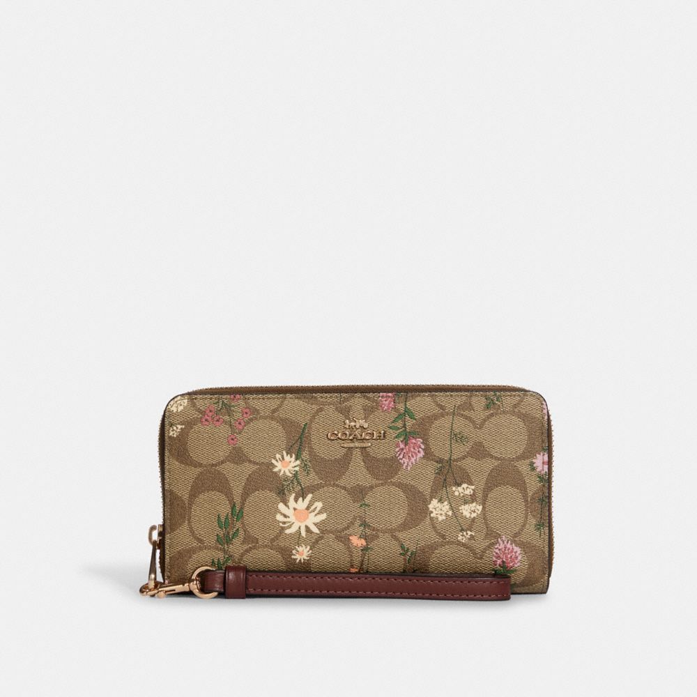 Coach Long Zip Around Wallet in Signature Canvas with Wildflower Print