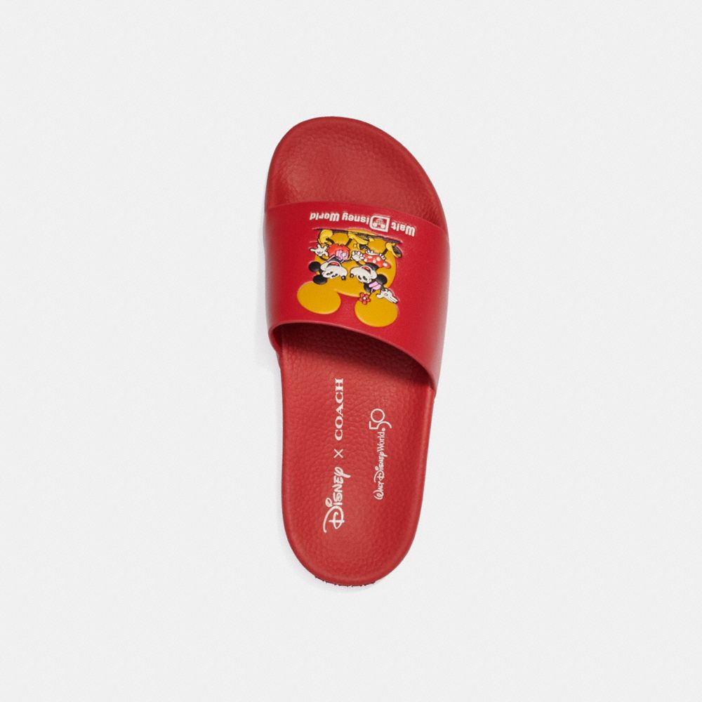 COACH®,DISNEY X COACH SPORT SLIDE WITH MICKEY MOUSE AND MINNIE MOUSE MOTIF,Electric Red,Inside View,Top View