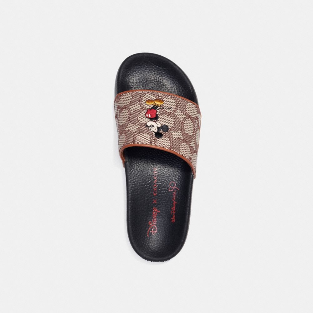 COACH®,DISNEY X COACH SPORT SLIDE IN SIGNATURE TEXTILE JACQUARD WITH MICKEY MOUSE EMBROIDERY,Cocoa,Inside View,Top View