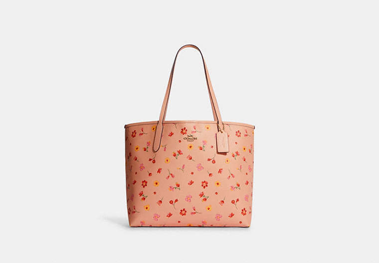 COACH®,CITY TOTE BAG WITH MYSTICAL FLORAL PRINT,Gold/Faded Blush Multi,Front View