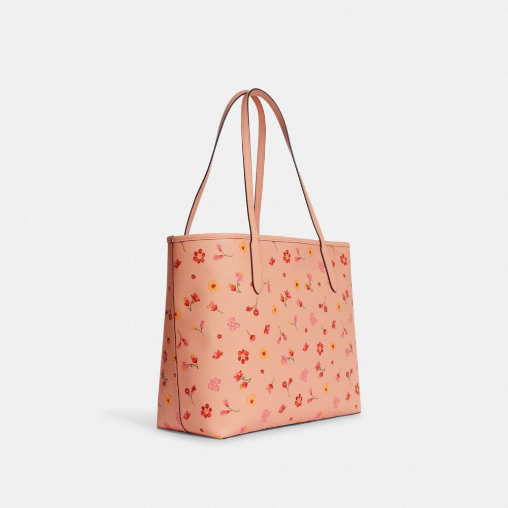 COACH®,CITY TOTE BAG WITH MYSTICAL FLORAL PRINT,Gold/Faded Blush Multi,Angle View