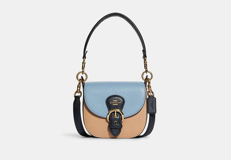 COACH®,KLEO SHOULDER BAG 17 IN COLORBLOCK,Gold/Marble Blue Multi,Front View