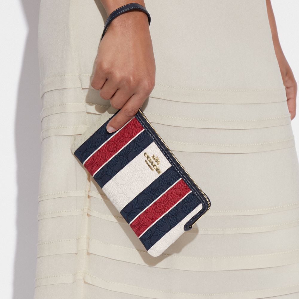 COACH®,Large Corner Zip Wristlet In Signature Jacquard With Stripes,,Detail View