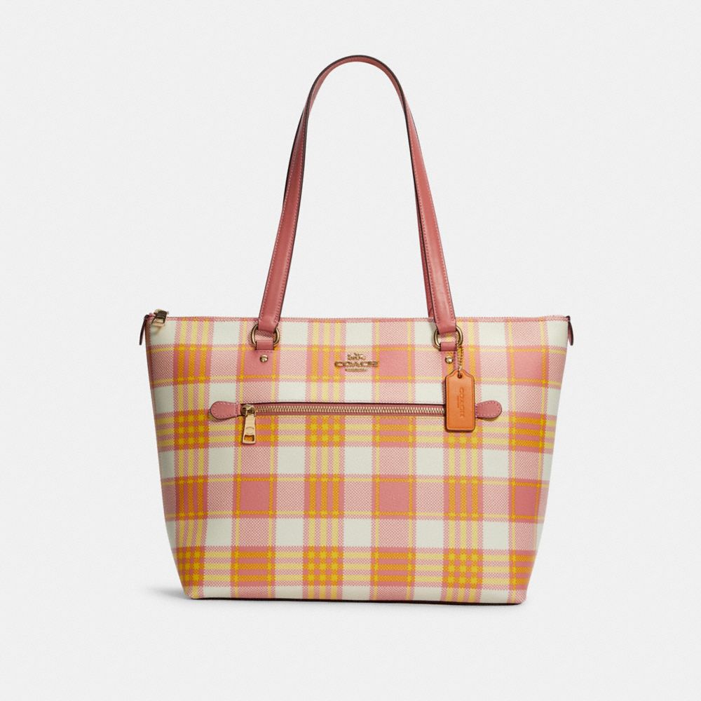 COACH Gallery Tote With Garden Plaid Print