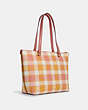 COACH®,GALLERY TOTE WITH GARDEN PLAID PRINT,Gold/Taffy Multi,Angle View