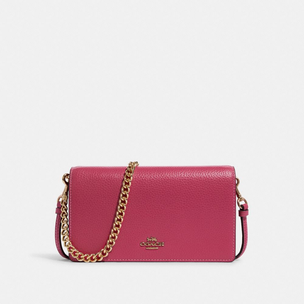 COACH®,ANNA FOLDOVER CLUTCH CROSSBODY WITH CHAIN,Gold/Bold Pink,Front View