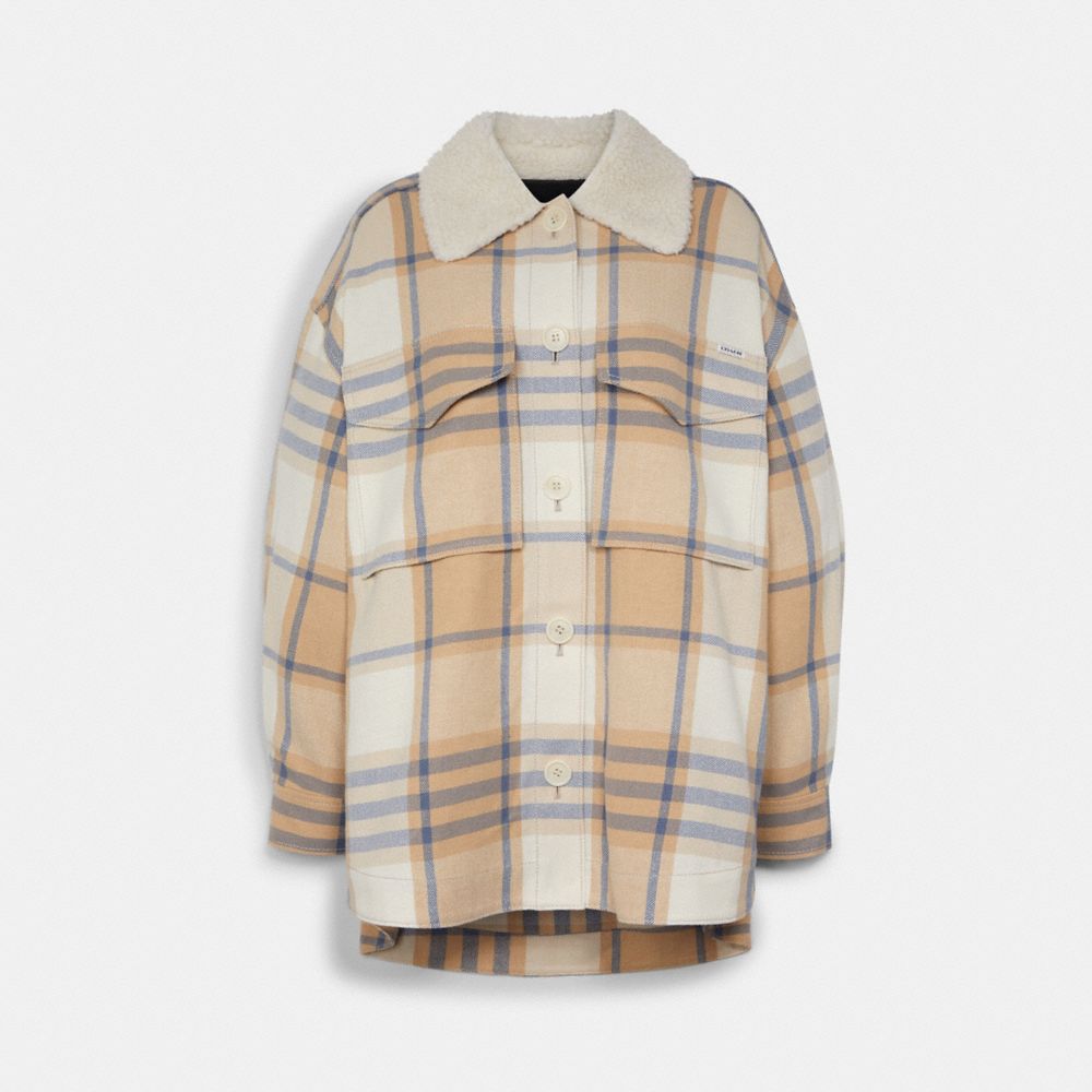 COACH Plaid Jacket With Sherpa Collar