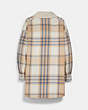 COACH®,PLAID JACKET WITH SHERPA COLLAR,Fabric,Blue/Green,Back View
