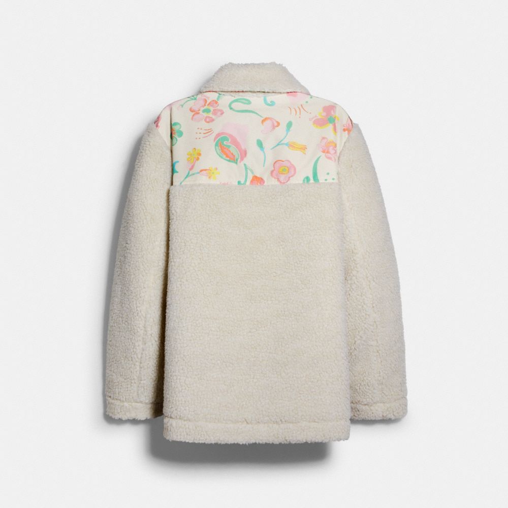 COACH®,BLOCKED FLORAL SHERPA JACKET,Cream,Back View