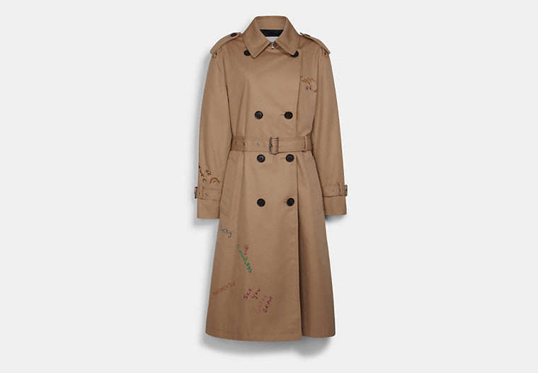 COACH®,EMBROIDERED TRENCH COAT,Fabric,Classic Khaki,Front View