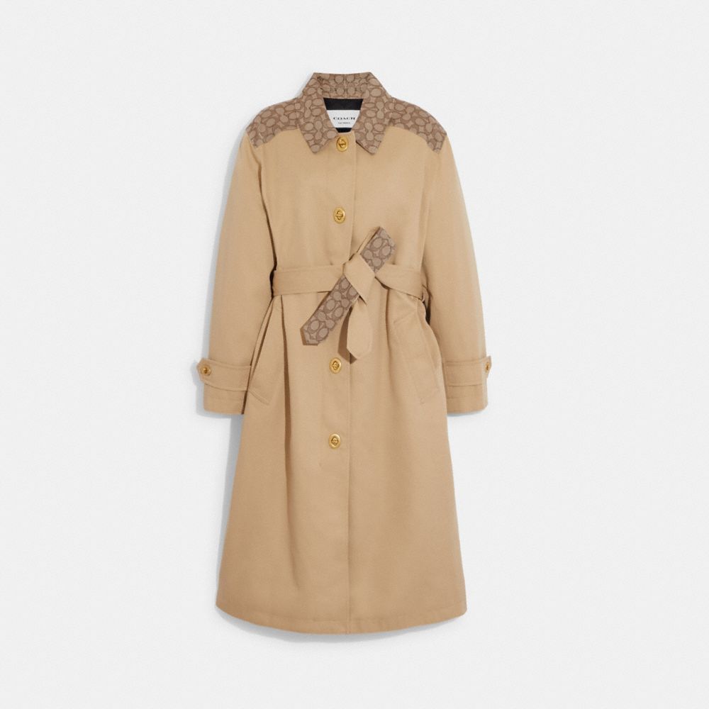 COACH®,SIGNATURE TURNLOCK TRENCH COAT,Classic Khaki,Front View