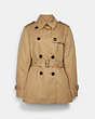 COACH®,SIGNATURE LAPEL SHORT TRENCH COAT,Fabric,Classic Khaki,Front View