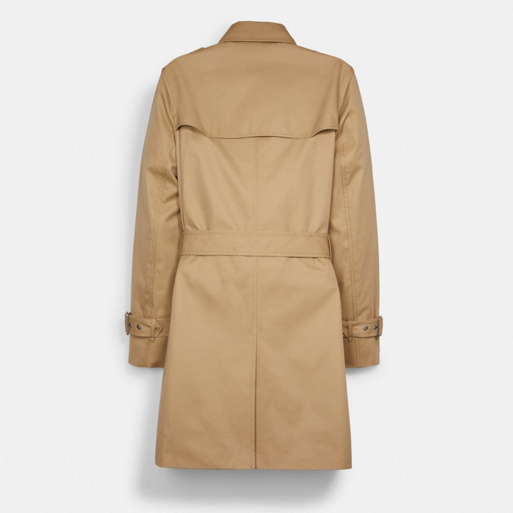 COACH®,SOLID MID TRENCH COAT,Classic Khaki,Back View