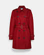 COACH®,SOLID MID TRENCH COAT,Fabric,Ruby,Front View