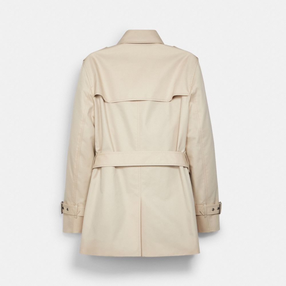 COACH®,SOLID SHORT TRENCH COAT,Porcelain,Back View