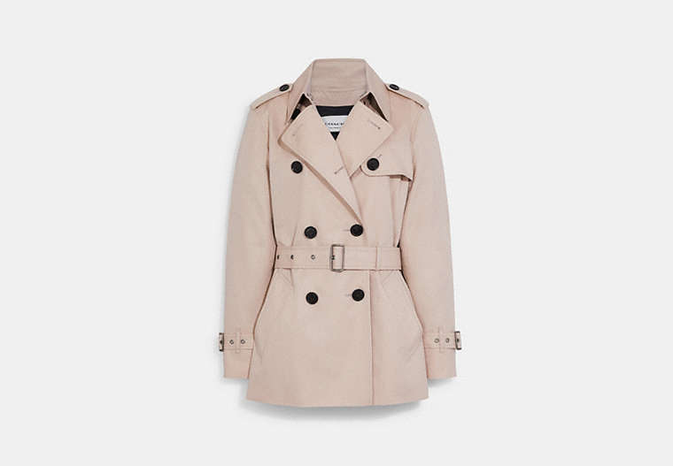 COACH®,SOLID SHORT TRENCH COAT,Fabric,Quartz,Front View image number 0