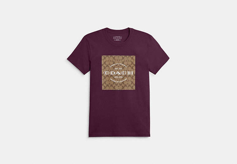 COACH®,SIGNATURE T-SHIRT IN ORGANIC COTTON,Fabric,Beet,Front View