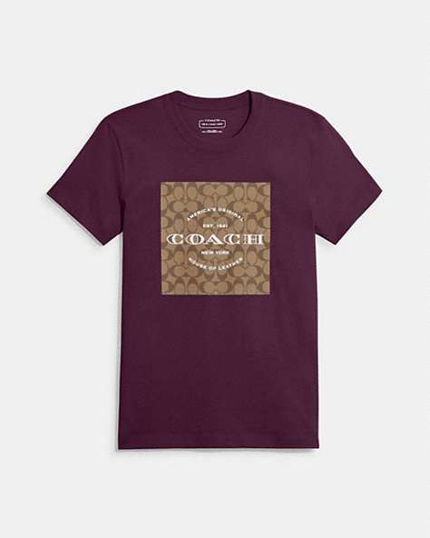 COACH®,SIGNATURE T-SHIRT IN ORGANIC COTTON,Fabric,Beet,Front View