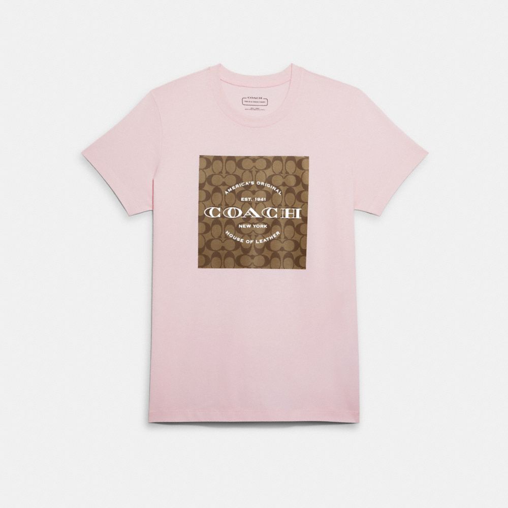 COACH®,SIGNATURE T-SHIRT IN ORGANIC COTTON,Light Pink,Front View