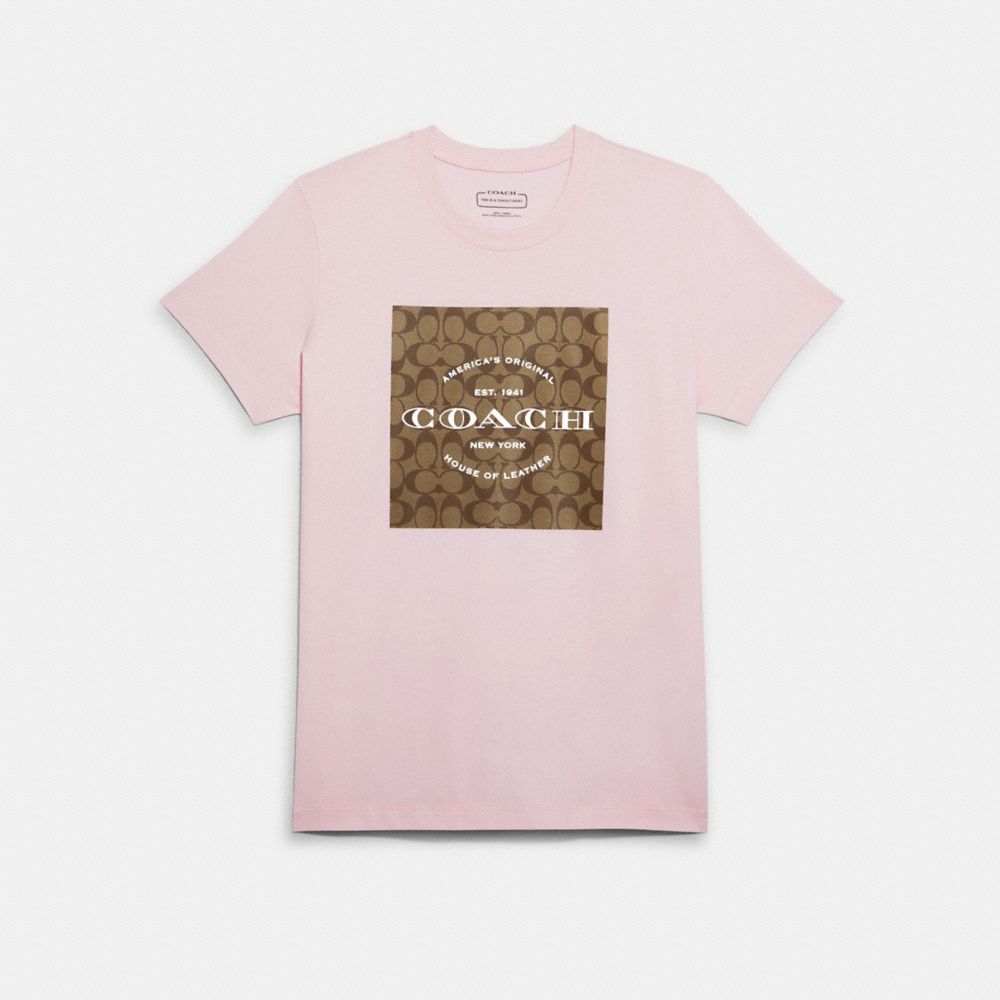 COACH®,T-SHIRT SIGNATURE EN COTON BIOLOGIQUE,Tissu,Rose pâle,Front View